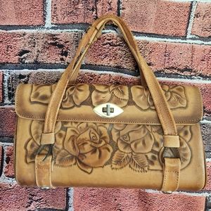 Vintage tooled leather satchel